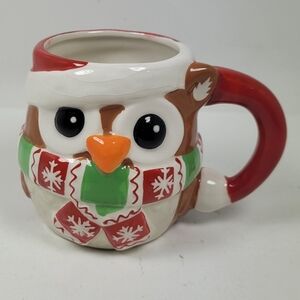 Festive Owl Mug with Red Handle